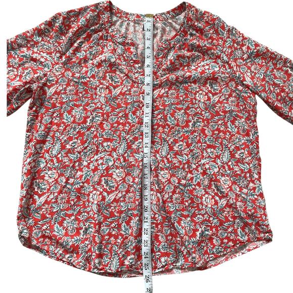 Old Navy Split Neck Long Sleeve Top Red Floral XL - Picture 10 of 10
